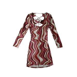 Derek Heart Multicolored Print Long Sleeve Backless Bodycon Dress Women's Large